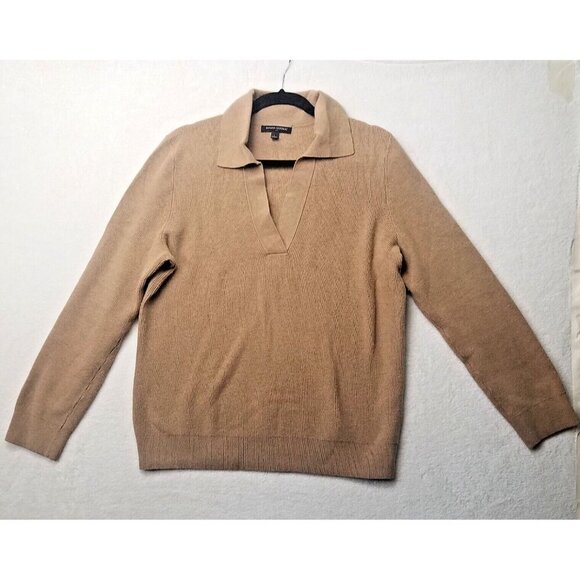 Banana Republic men's L Light Brown cotton blend VNeck Collared Sweater Pullover - Picture 2 of 9